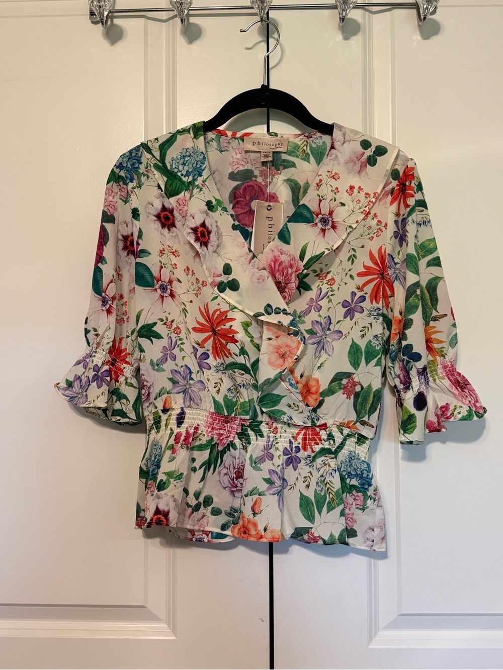 NWT! Philosophy Women’s Botanical Wrap Peplum Blouse Floral XS